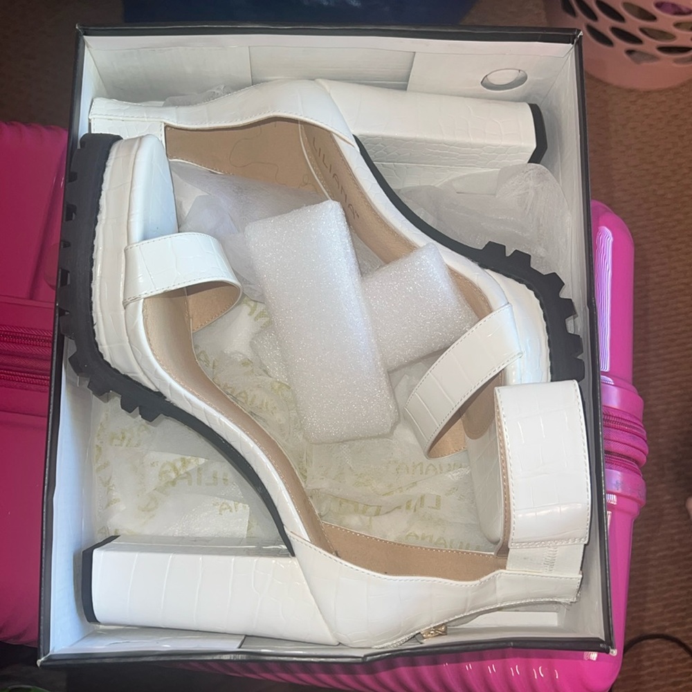 White Cro Print Heels